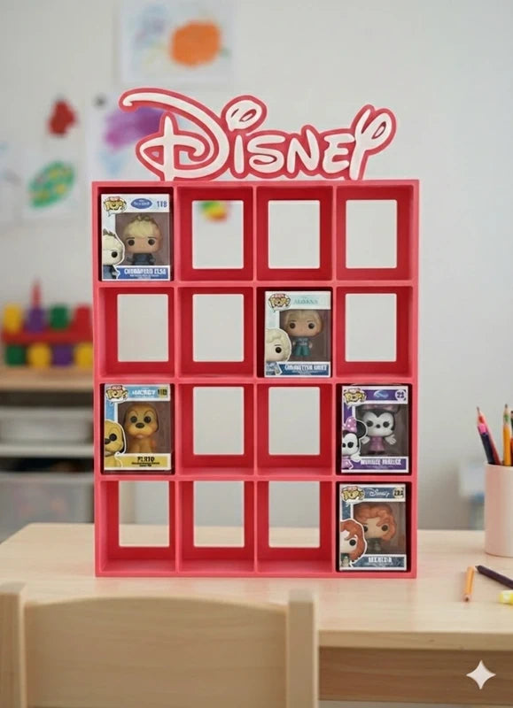 Estantería Disney para Bitty pops de Funko ROSA - soporte para 16 mini funkos Expositor 3D para Mini Funkos | Organizador Coleccionable Disney - Zascalo.com