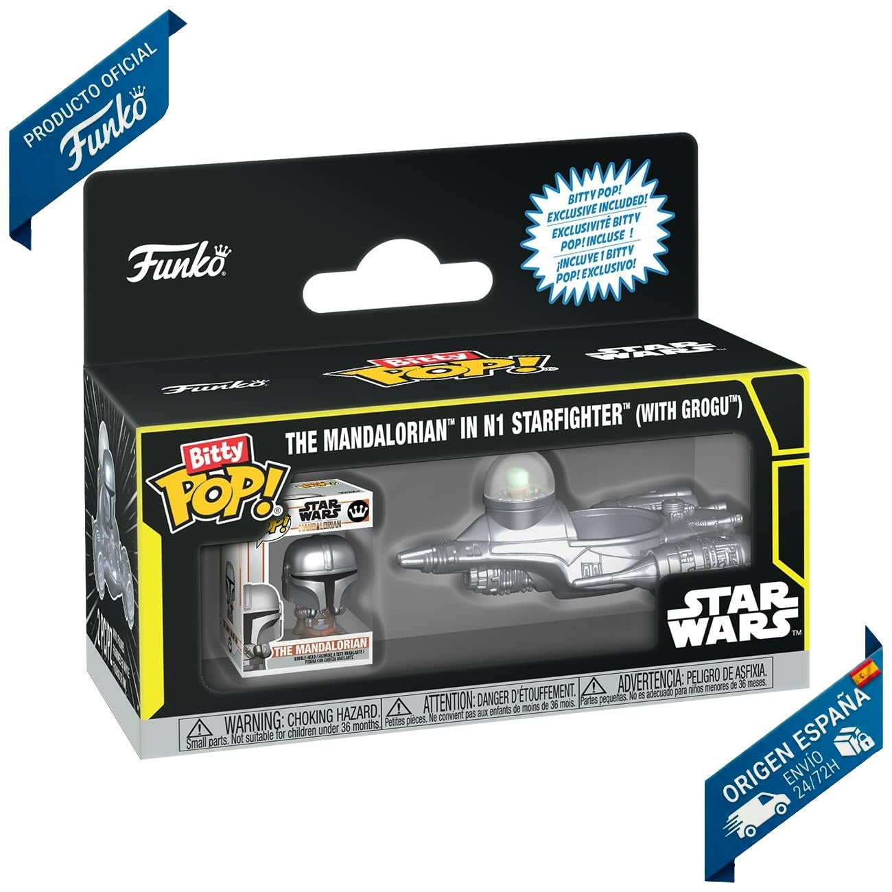 Funko Bitty Pop! Rides: Star Wars: The Mandalorian - The Mandalorian in N1 Starfighter (with Grogu) - Pack de Vinilo Original