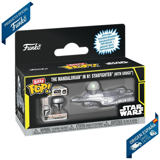 Funko Bitty Pop! Rides: Star Wars: The Mandalorian - The Mandalorian in N1 Starfighter (with Grogu) - Pack de Vinilo Original - Zascalo.com