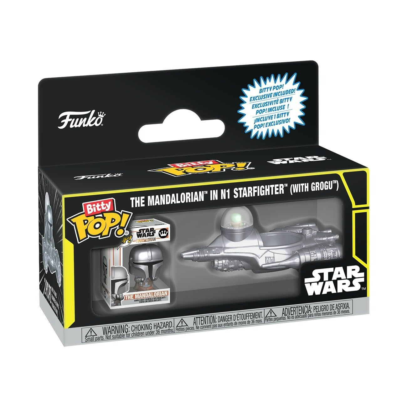 Funko Bitty Pop! Rides: Star Wars: The Mandalorian - The Mandalorian in N1 Starfighter (with Grogu) - Pack de Vinilo Original