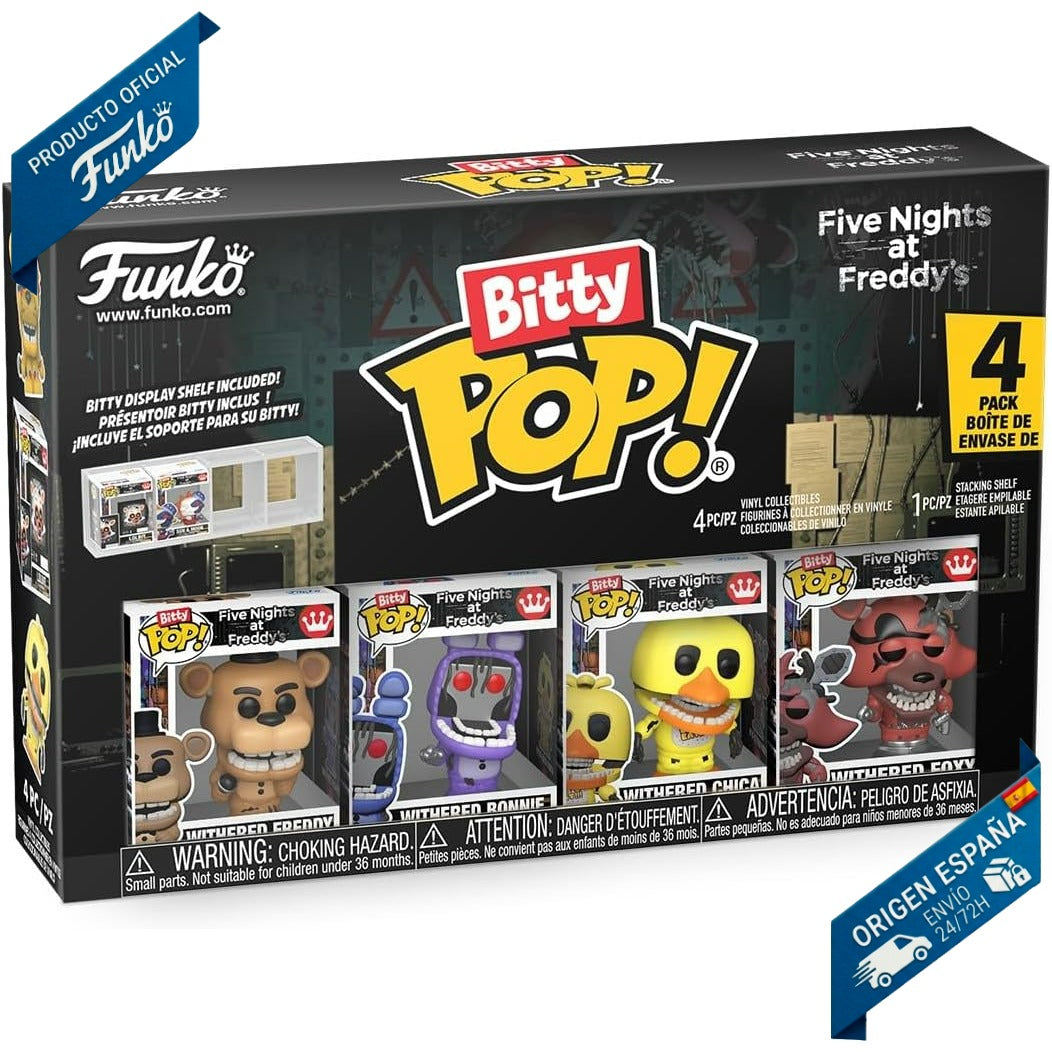 Funko Bitty Pop!: Five Nights at Freddy's - Pack de 4 Figuras (Withered Freddy, Withered Bonnie, Withered Chica, Withered Foxy) - Set de Vinilo Original