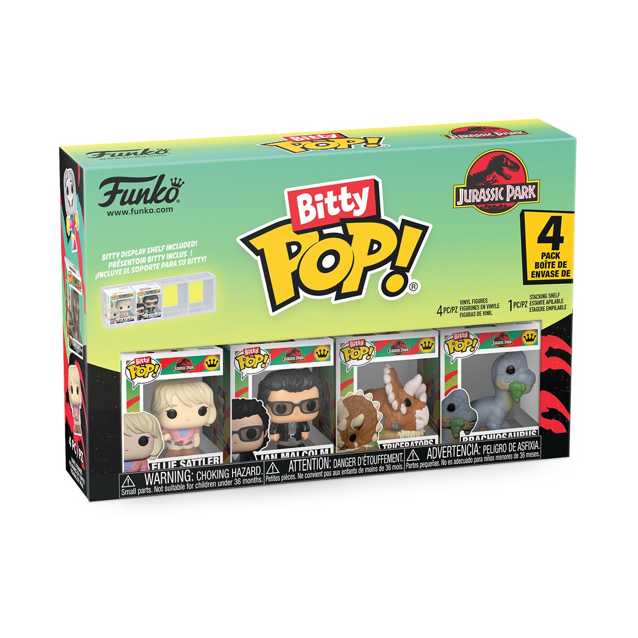 Funko Bitty Pop!: Jurassic Park - Pack de 4 Figuras (Ellie Sattler, Ian Malcolm, Triceratops, Brachiosaurus) - Set de Vinilo Original