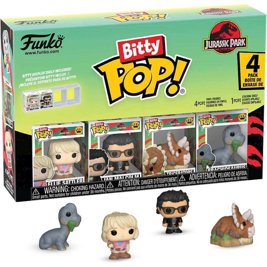 Funko Bitty Pop!: Jurassic Park - Pack de 4 Figuras (Ellie Sattler, Ian Malcolm, Triceratops, Brachiosaurus) - Set de Vinilo Original