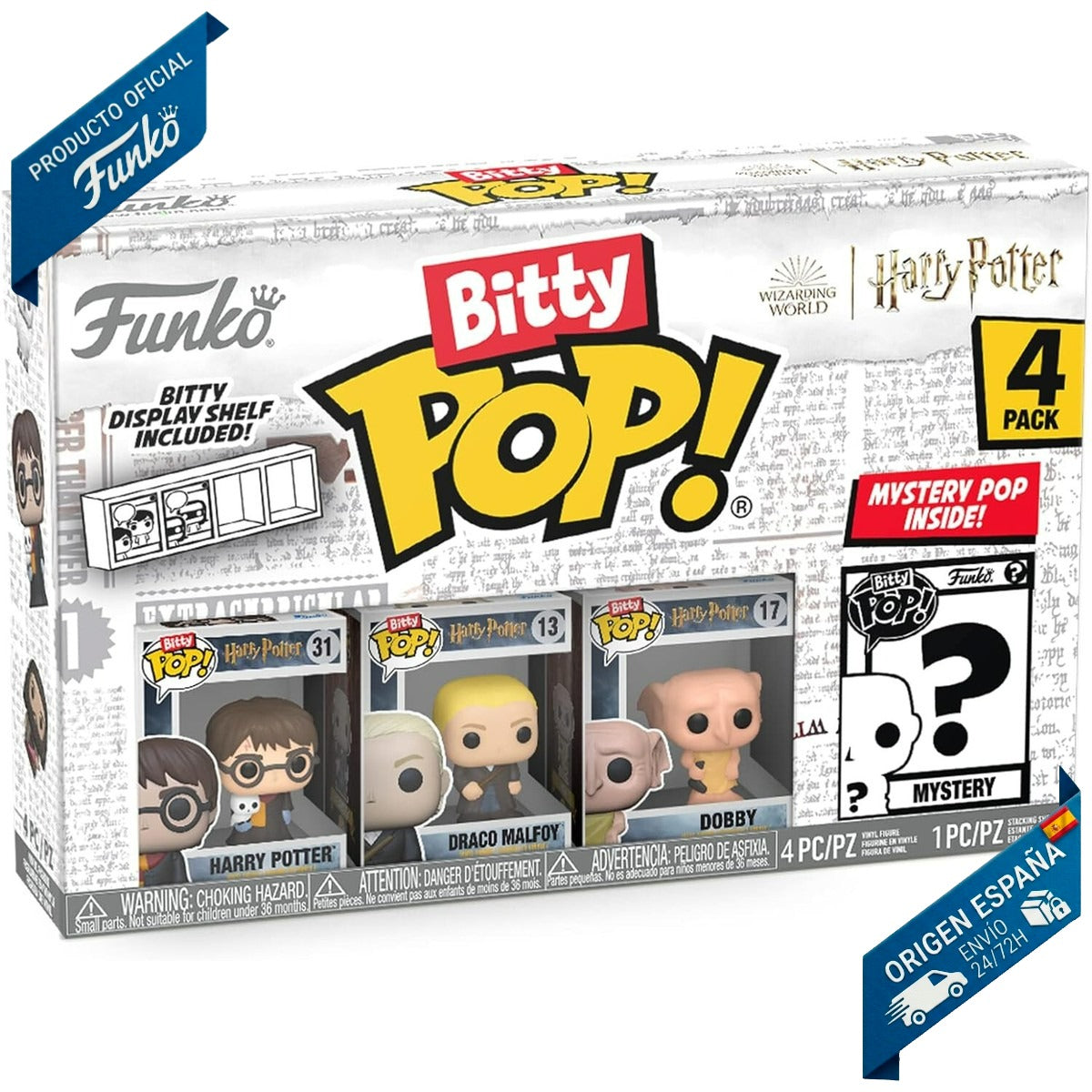 Funko Bitty Pop!: Harry Potter - Pack de 4 Figuras (Harry Potter, Draco Malfoy, Dobby y Sorpresa) - Set de Vinilo Original