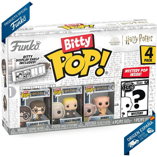 Funko Bitty Pop!: Harry Potter - Pack de 4 Figuras (Harry Potter, Draco Malfoy, Dobby y Sorpresa) - Set de Vinilo Original - Zascalo.com