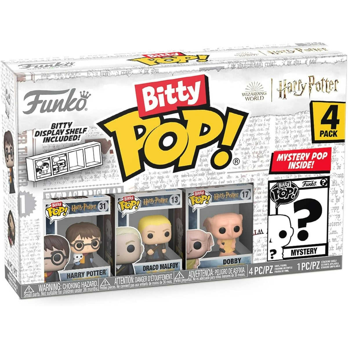 Funko Bitty Pop!: Harry Potter - Pack de 4 Figuras (Harry Potter, Draco Malfoy, Dobby y Sorpresa) - Set de Vinilo Original