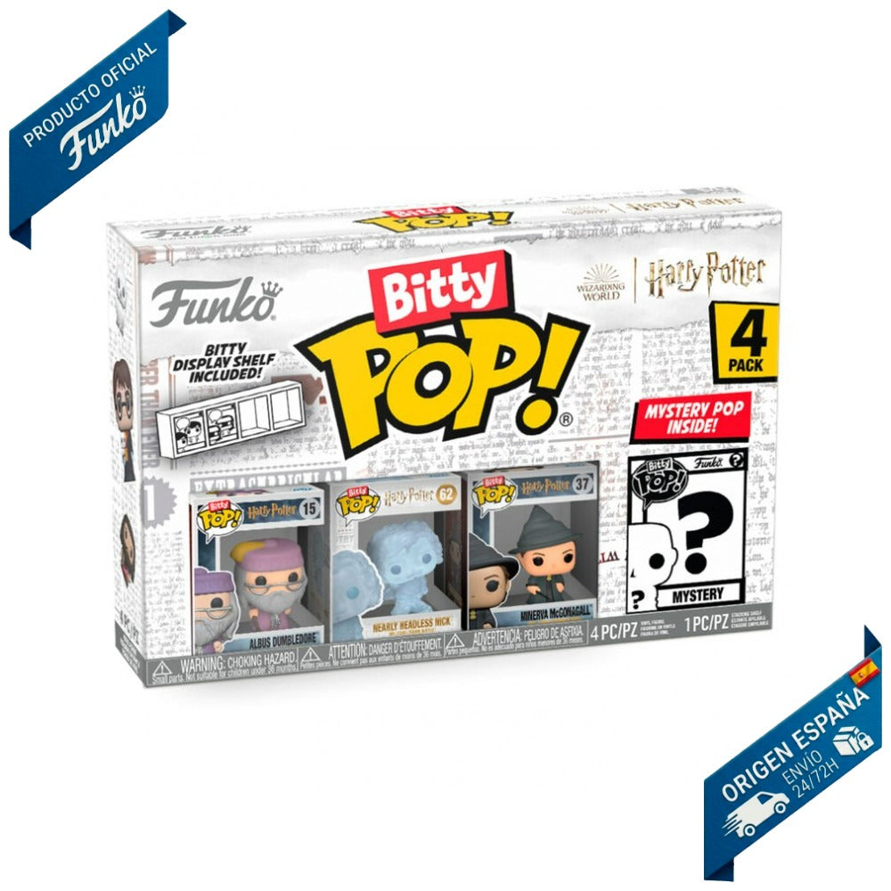 Funko Bitty Pop!: Harry Potter - Pack de 4 Figuras (Albus Dumbledore, Nearly Headless Nick, Minerva McGonagall y Sorpresa) - Set de Vinilo Original