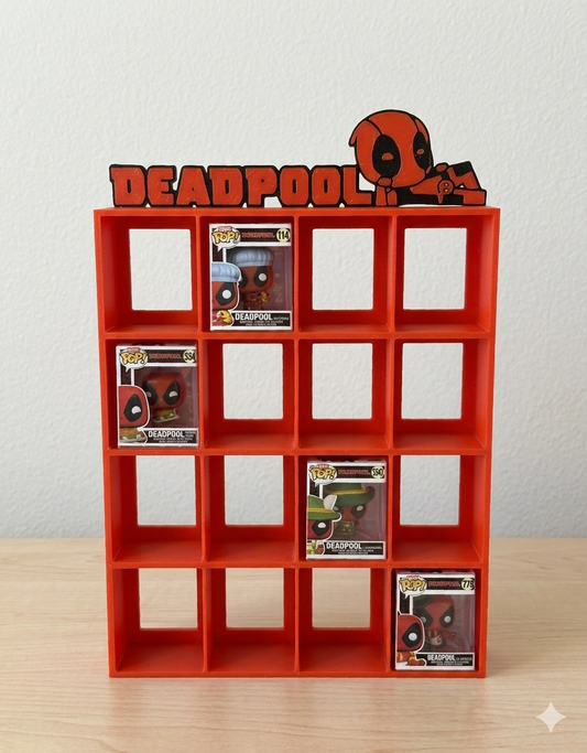 Estantería Deadpool Bitty Pop | Expositor 3D con Deadpool Tumbado | Exhibidor para 16 Mini Funkos - Zascalo.com