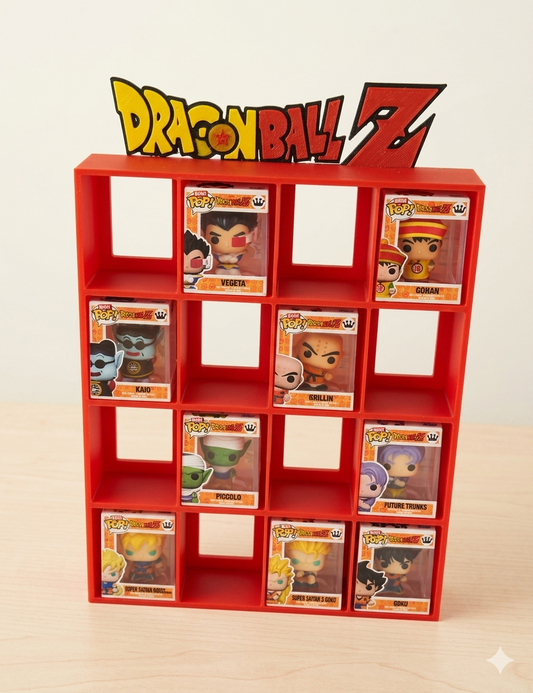 Expositor Dragon Ball para Funko Bitty Pop | Soporte Rojo con Kanji de Goku en 3D | Exhibidor 16 Mini Funkos Anime - Zascalo.com