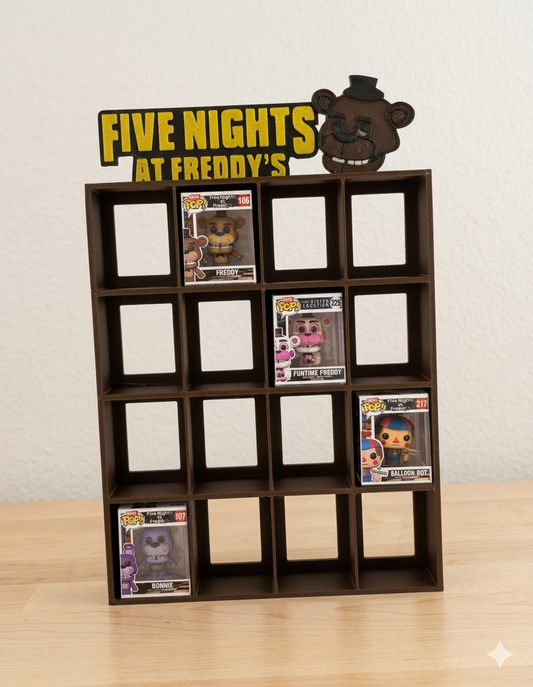 Expositor Bitty Pop FNAF | Estantería 16 Figuras Freddy Fazbear | Display Gaming 3D Marrón | Coleccionista Five Nights at Freddy’s - Zascalo.com