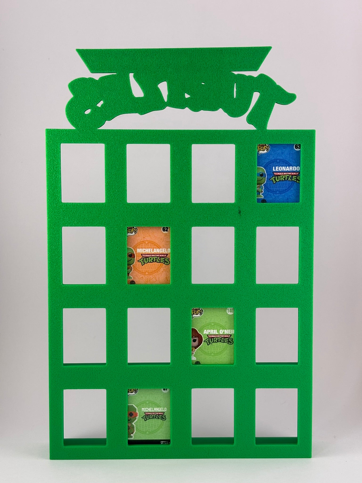 Estantería Tortugas Ninja para Funko Bitty Pop | Expositor Verde con Logo 3D | Soporte para 16 Mini Funkos - Zascalo.com