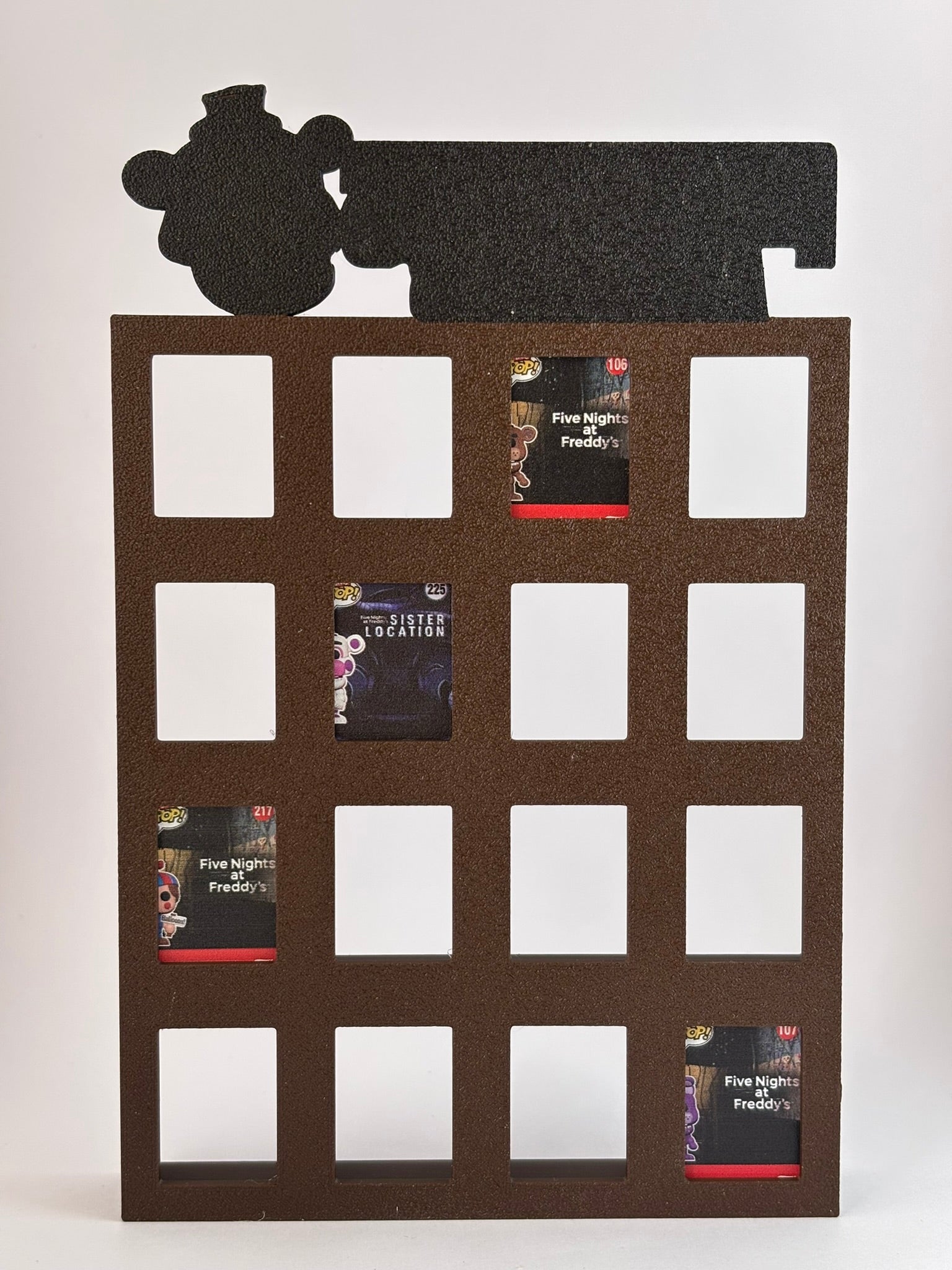 Estantería Five Nights at Freddy’s para Funko Bitty Pop | Expositor Marrón 3D con Tema FNAF | Exhibidor para 16 Mini Funkos