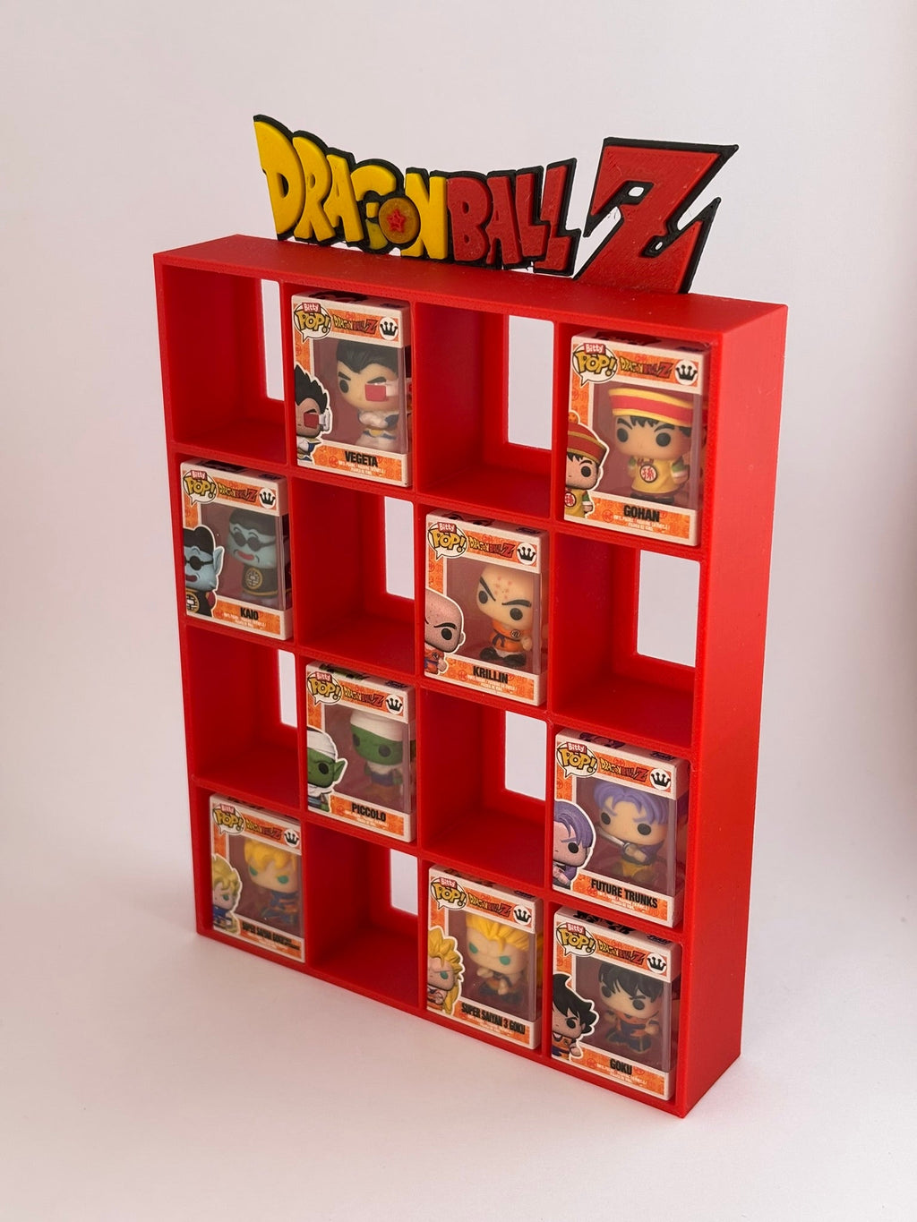 Estantería Dragon Ball para Funko Bitty Pop | Soporte Rojo con Kanji de Goku en 3D | Exhibidor 16 Mini Funkos Anime - Zascalo.com