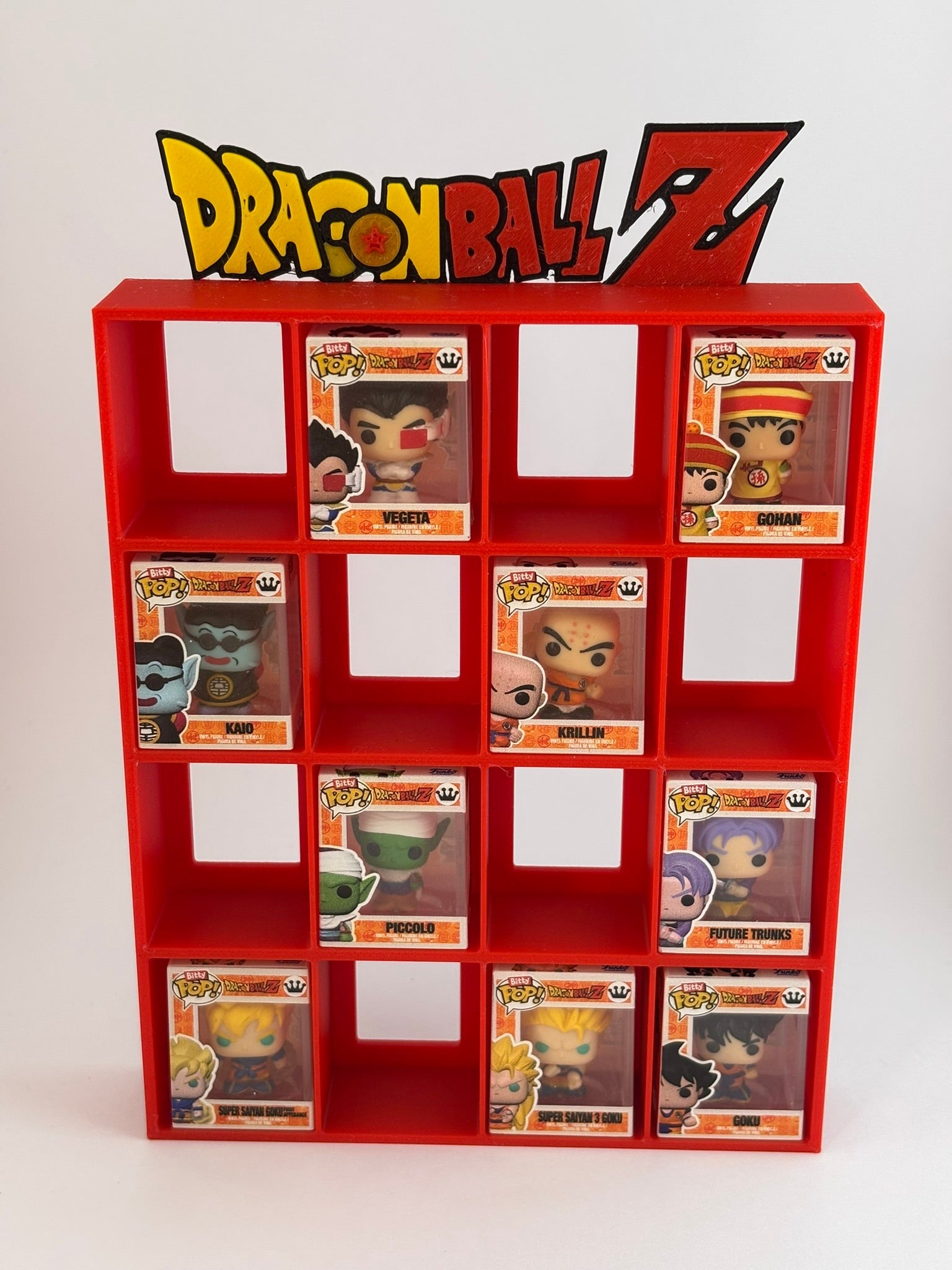 Estantería Dragon Ball para Funko Bitty Pop | Soporte Rojo con Kanji de Goku en 3D | Exhibidor 16 Mini Funkos Anime - Zascalo.com