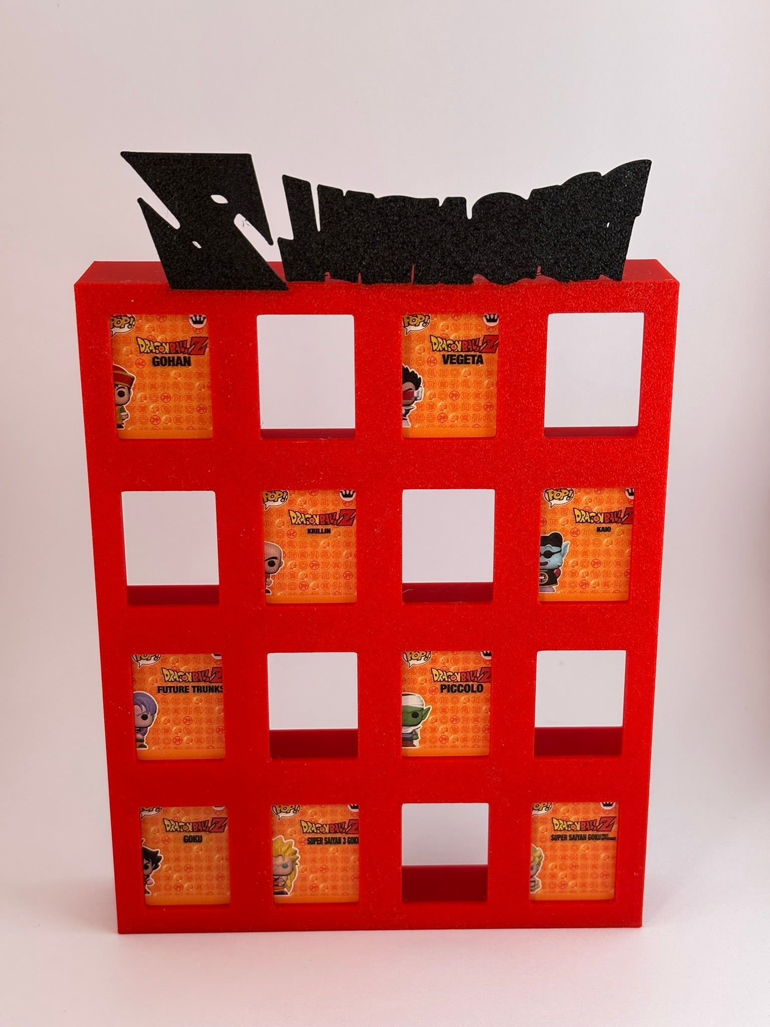 Estantería Dragon Ball para Funko Bitty Pop | Soporte Rojo con Kanji de Goku en 3D | Exhibidor 16 Mini Funkos Anime - Zascalo.com