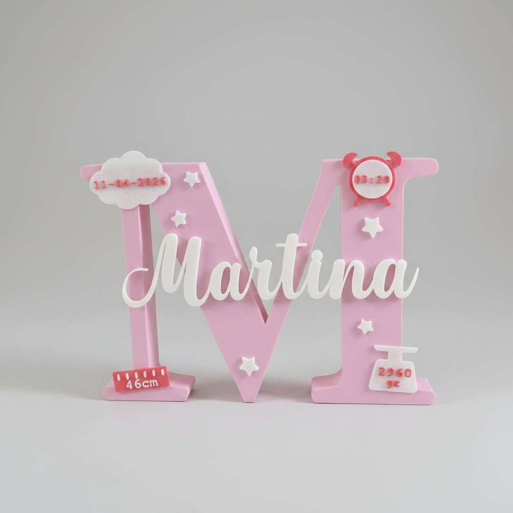 Letra Inicial Personalizada con Datos de Nacimiento 3D – Regalo Natalicio Bebé - Zascalo.com