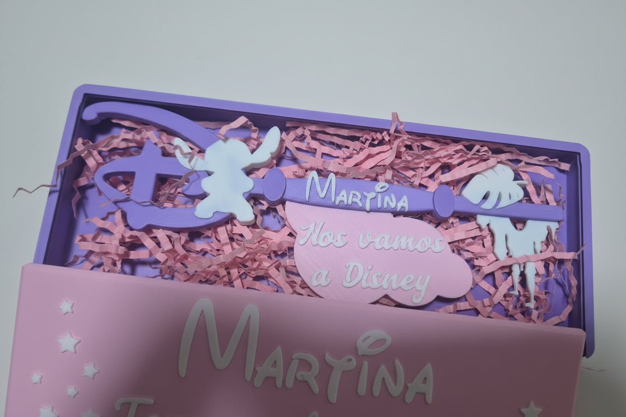 Pack llave + caja personalizada sorpresa | Regalo anuncio viaje o sorpresa | Nombre y mensaje totalmente personalizable - Zascalo.com