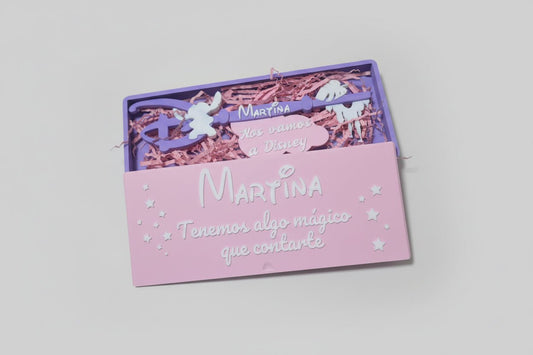 Pack llave + caja personalizada sorpresa | Regalo anuncio viaje o sorpresa | Nombre y mensaje totalmente personalizable - Zascalo.com