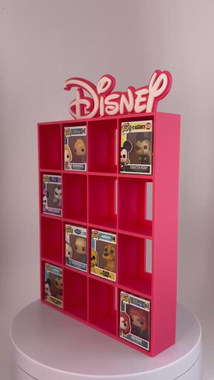 Estantería Disney para Bitty pops de Funko ROSA  - soporte para 16 mini funkos  Expositor 3D para Mini Funkos | Organizador Coleccionable Disney