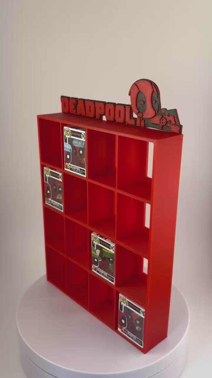 Estantería Deadpool para Funko Bitty Pop | Expositor 3D con Deadpool Tumbado | Exhibidor para 16 Mini Funkos
